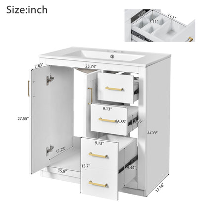 Bathroom Vanity With Sink, Storage Cabinet, Freestanding Set With 3 Drawers &amp; Soft Closing Doors