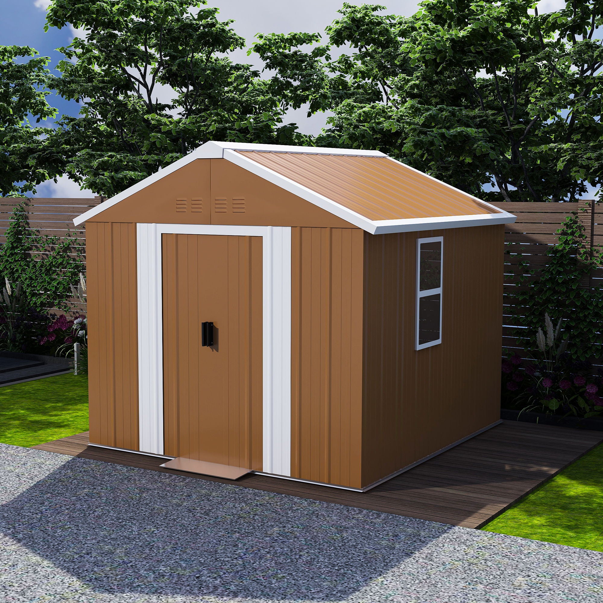 Heavy Duty Metal Storage Shed With Windows, Lockable Door &amp; Ventilation, Weatherproof Outdoor Garden Shed For Backyard, Brown Iron 6X4 Ft