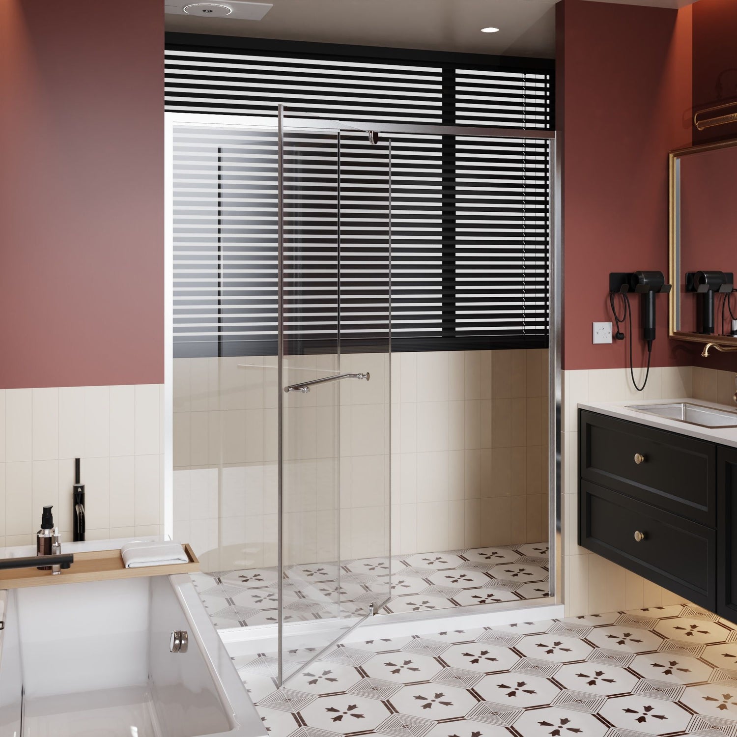 Pivot Shower Door With Handle, 1 / 4&quot; Thick - Chrome