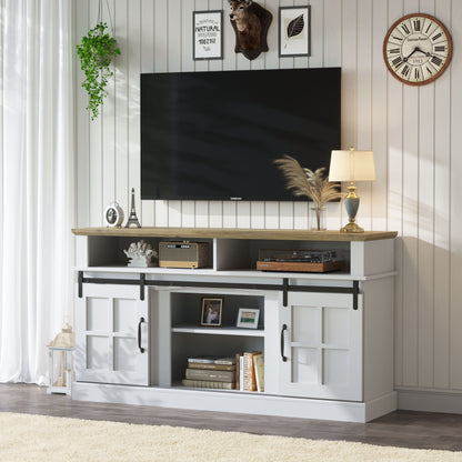 58&quot; TV Stand With Storage Cabinet And Shelves, TV Console Table Entertainment Center For Living Room, Bedroom - White