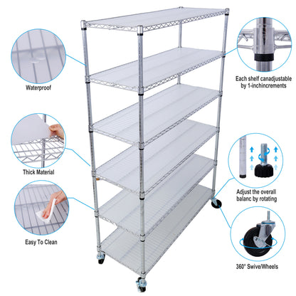 6 Tier 6000Lbs Capacity Nsf Metal Shelf Wire Shelving Unit, Heavy Duty Adjustable Storage Rack With Wheels &amp; Shelf Liners For Commercial Grade Utility Steel Storage Rack