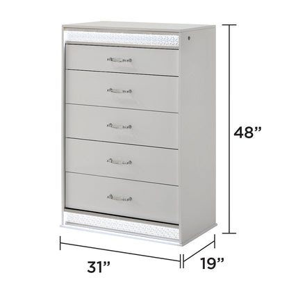 Glam - 5 Drawer Chest &amp; LED Lighting - White