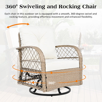 3 Piece Outdoor Chair &amp; Table Set Chat Set, 2 Person Rattan Seating Group