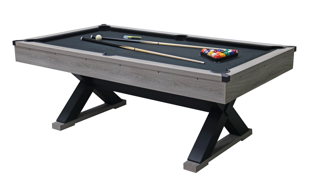 84&quot; Pool Table with Billiard Balls, Cues, Pool Cue Chalk, Cleaning Brush, X-Legs, Black Cloth, Rustic Grey,84.1&quot;L x 46.5&quot;W x 32&quot;H