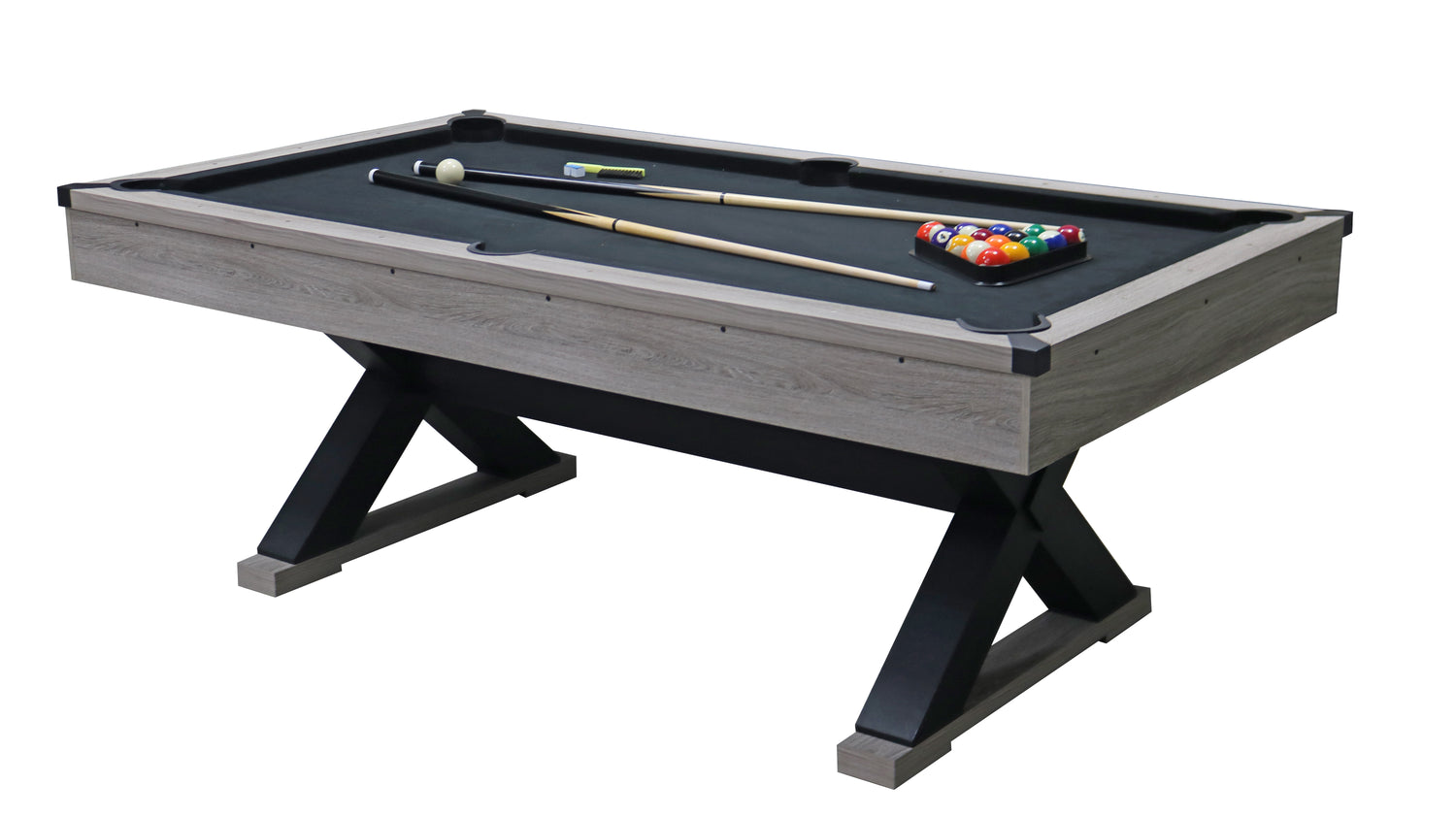 84&quot; Pool Table with Billiard Balls, Cues, Pool Cue Chalk, Cleaning Brush, X-Legs, Black Cloth, Rustic Grey,84.1&quot;L x 46.5&quot;W x 32&quot;H