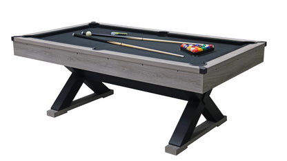 84&quot; Pool Table with Billiard Balls, Cues, Pool Cue Chalk, Cleaning Brush, X-Legs, Black Cloth, Rustic Grey,84.1&quot;L x 46.5&quot;W x 32&quot;H