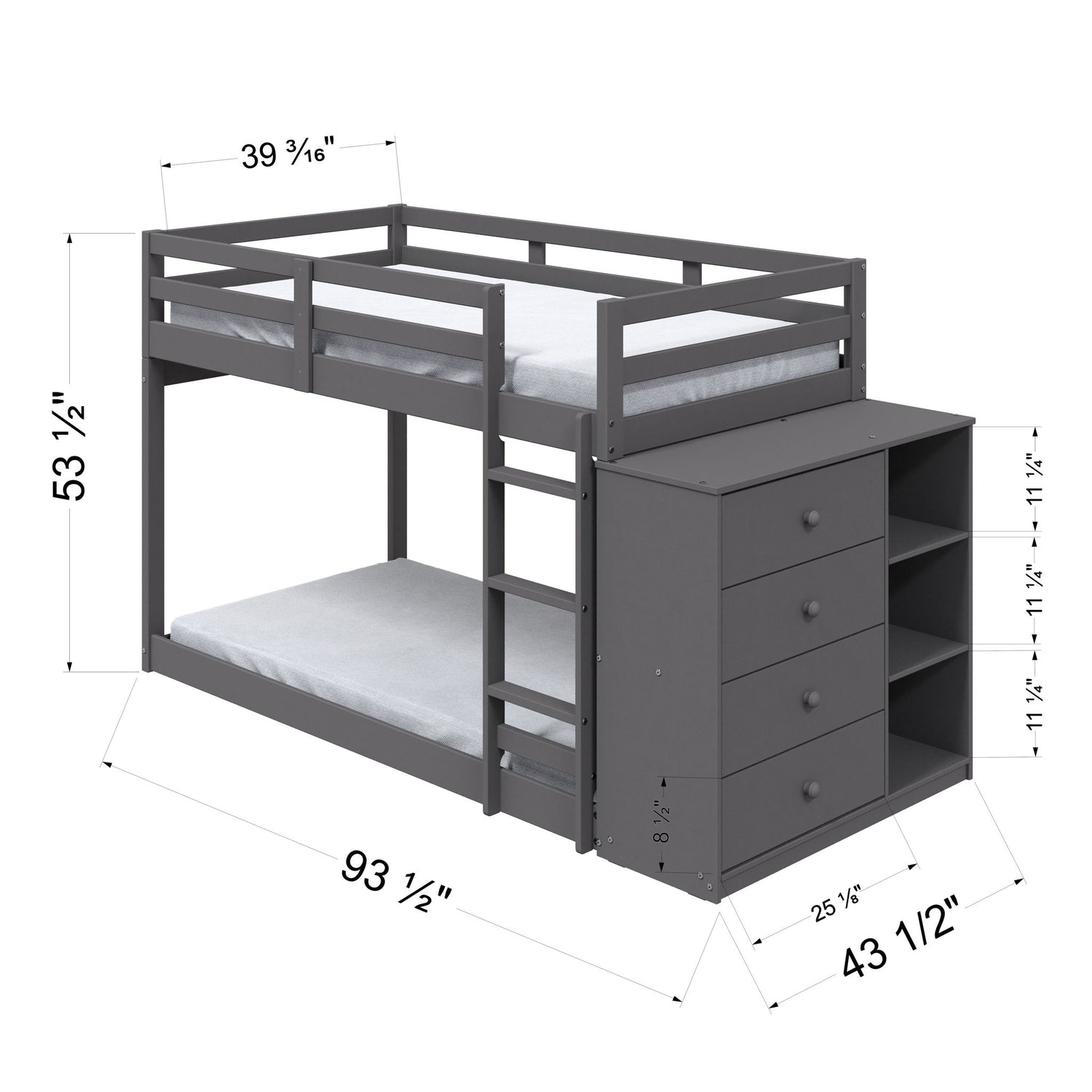 Gaston - Bunk Bed Twin Over Twin With 4 Drawers &amp; 3 Compartments - Gray