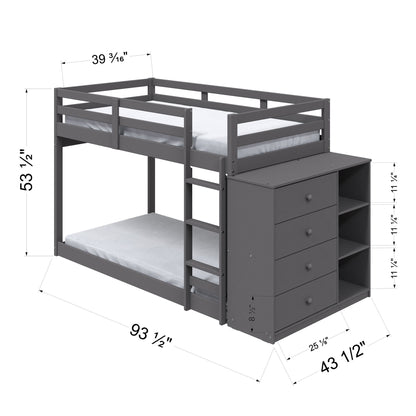 Gaston - Bunk Bed Twin Over Twin With 4 Drawers &amp; 3 Compartments - Gray