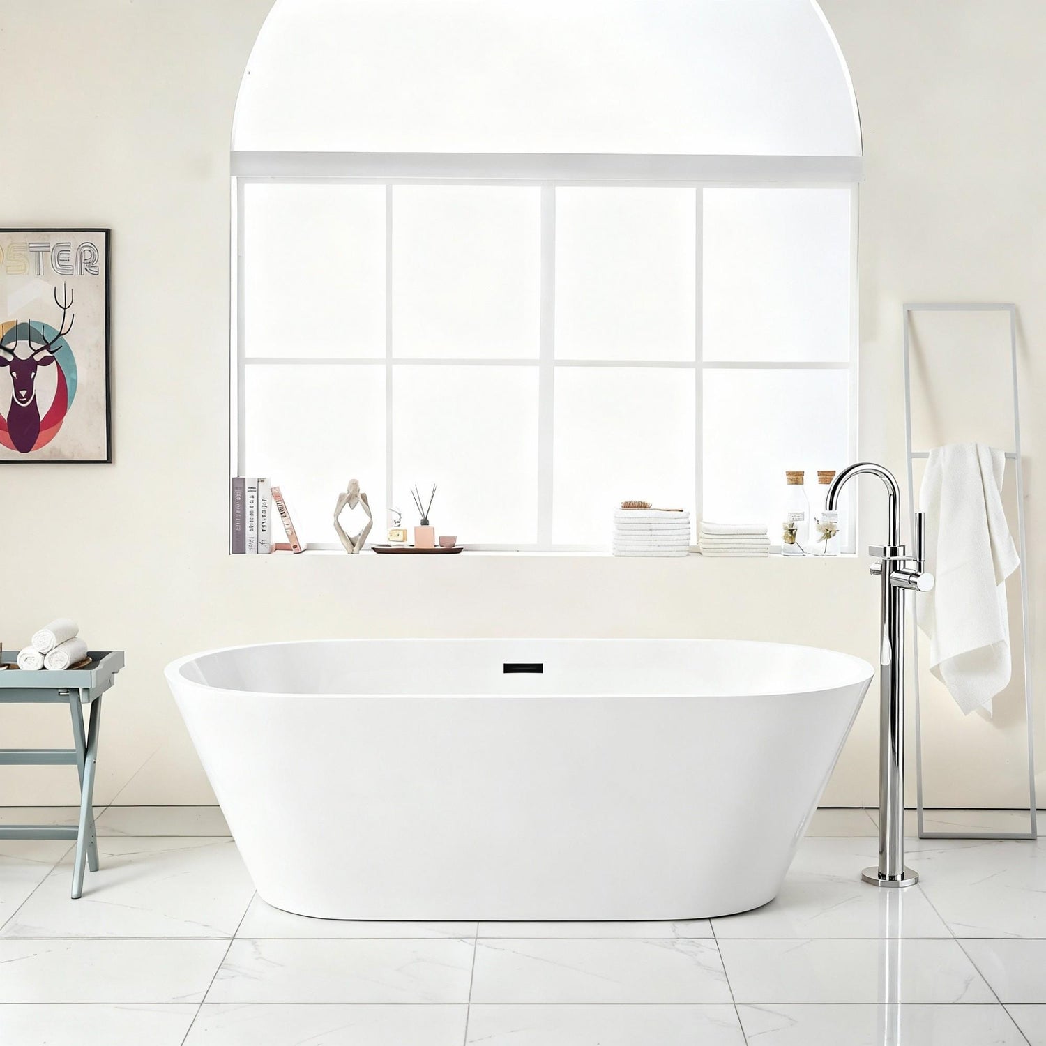 Gloss Freestanding Bathtub With Overflow &amp; Pop Up Drain, Stand Alone Soaking Tub