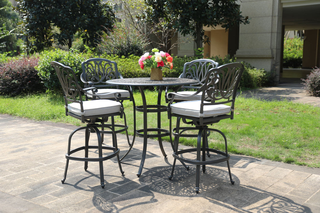 Round 41.97&quot; Long Bar Height Dining Set With Cushions