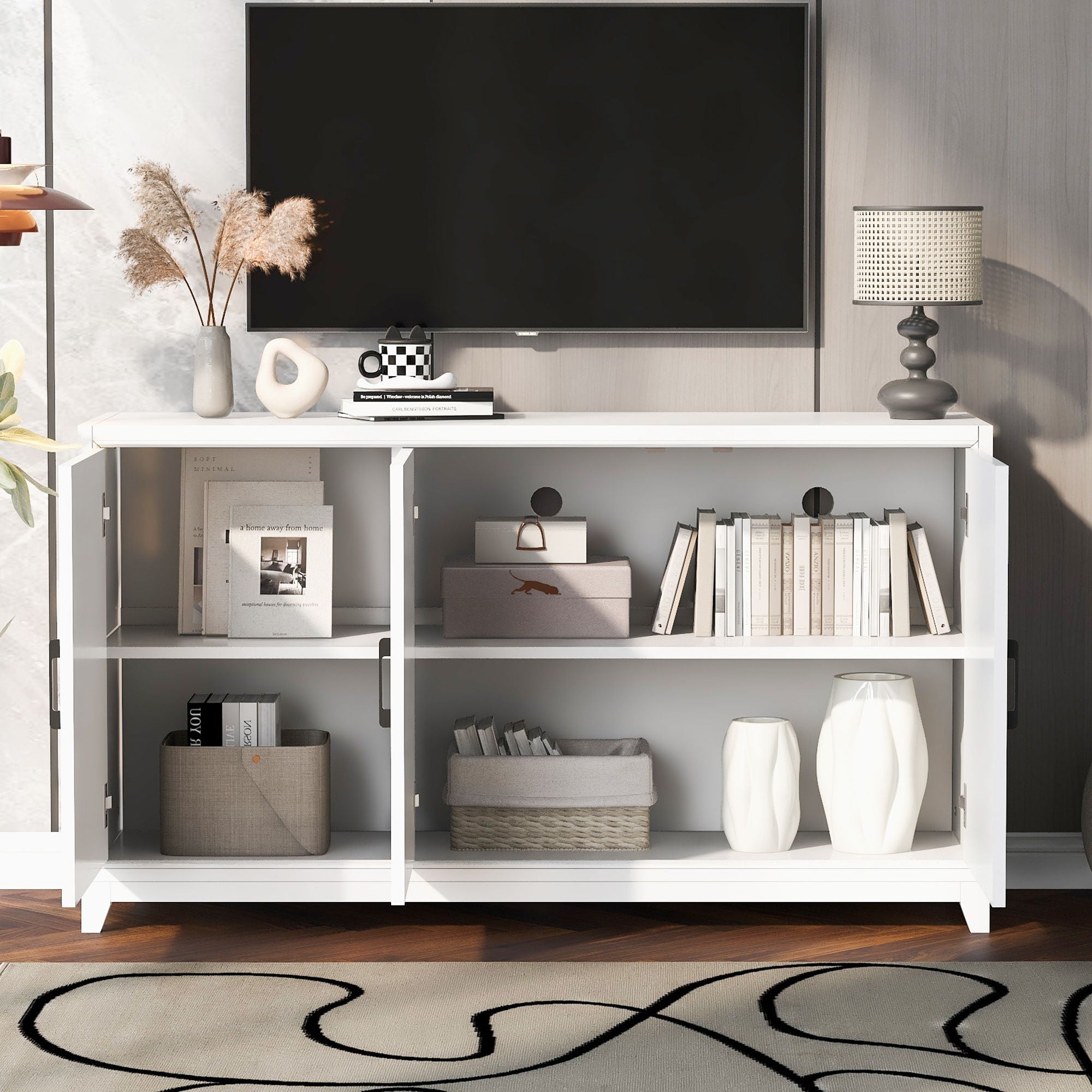 TV Stand For TVs Up To 65&quot;, Modern Entertainment Center Media Console Cabinet With 2 Spacious Storage Space