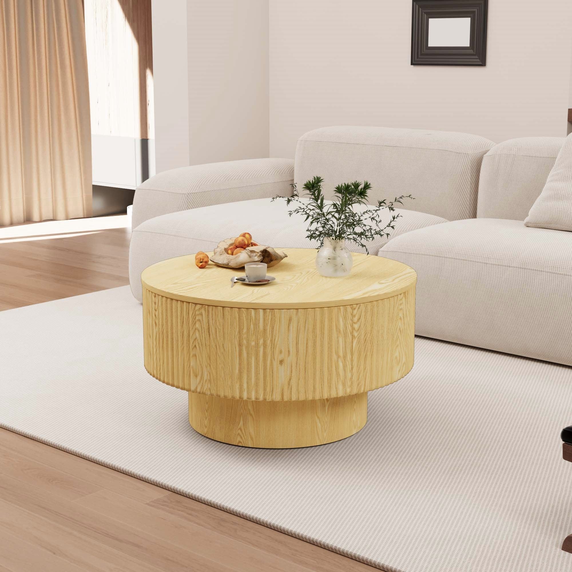 Modern Circular Coffee Table With Stripe Design And Storage Space