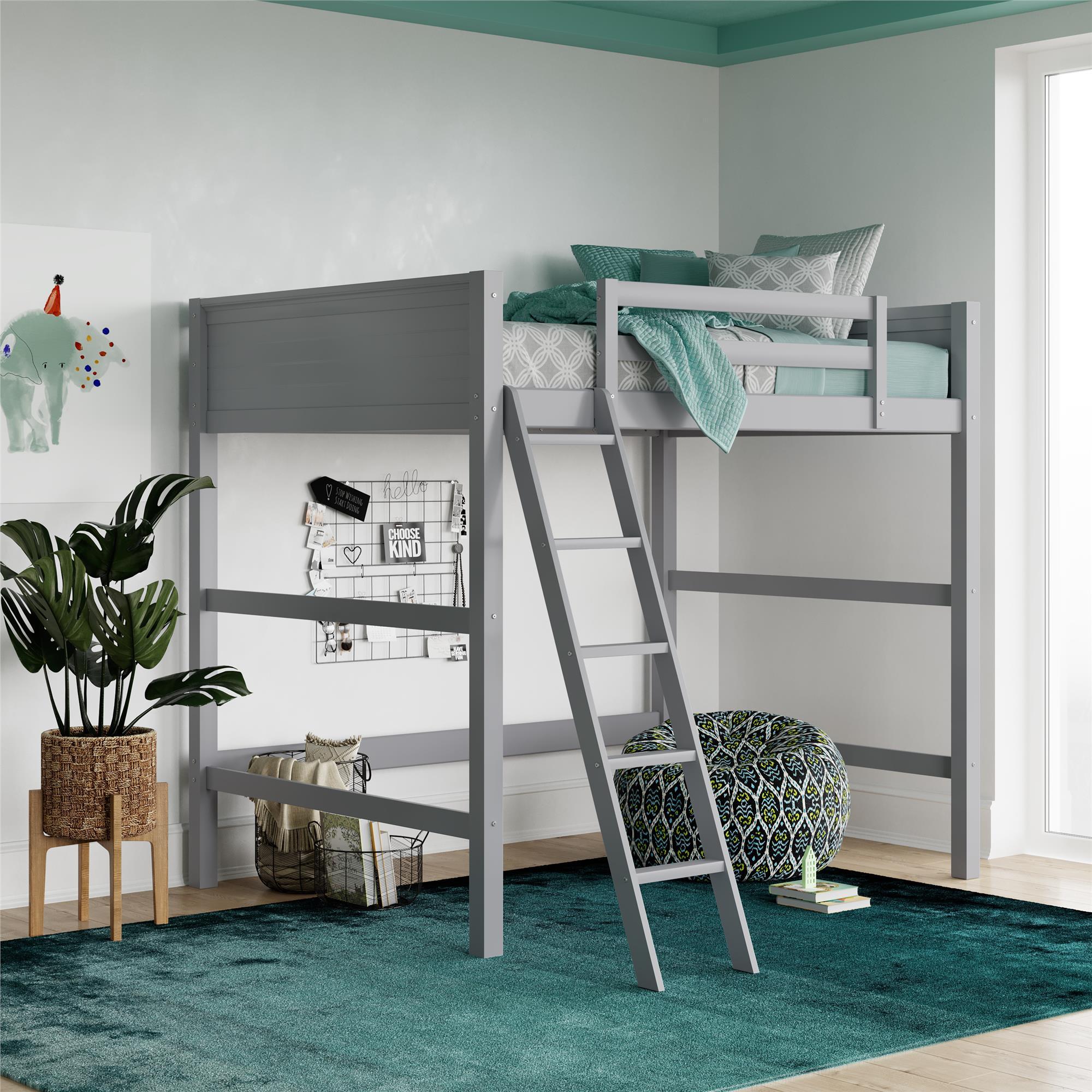 Denver - Full Size Loft Bed, Spacious Under Bed Space, Ladder &amp; Guardrails - Gray