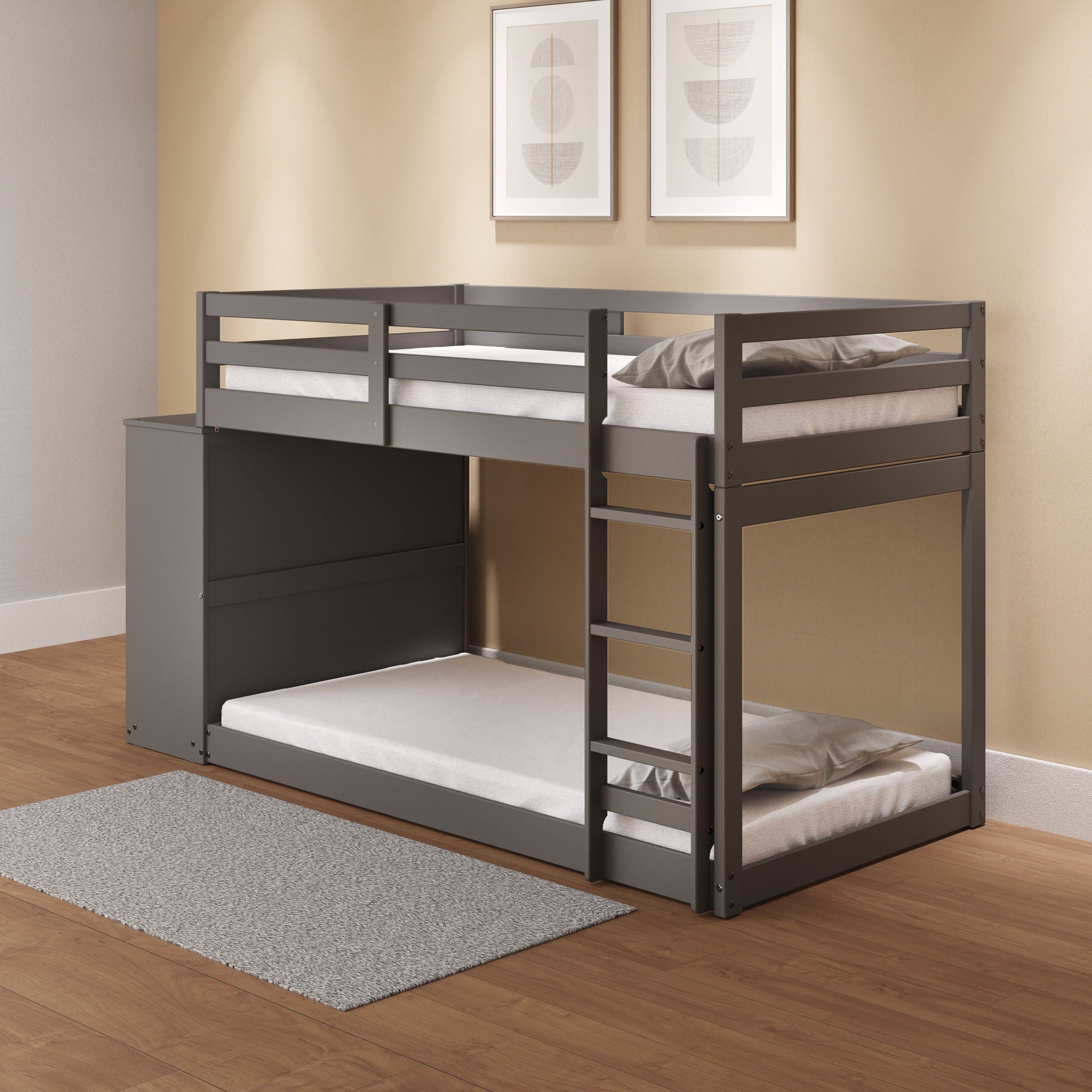 Gaston - Bunk Bed Twin Over Twin With 4 Drawers &amp; 3 Compartments - Gray