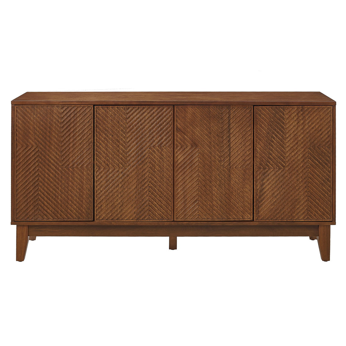 TV Stand With Carved Geometric Doors Storage Cabinet, 4 Door Media Console For Living Room - Walnut