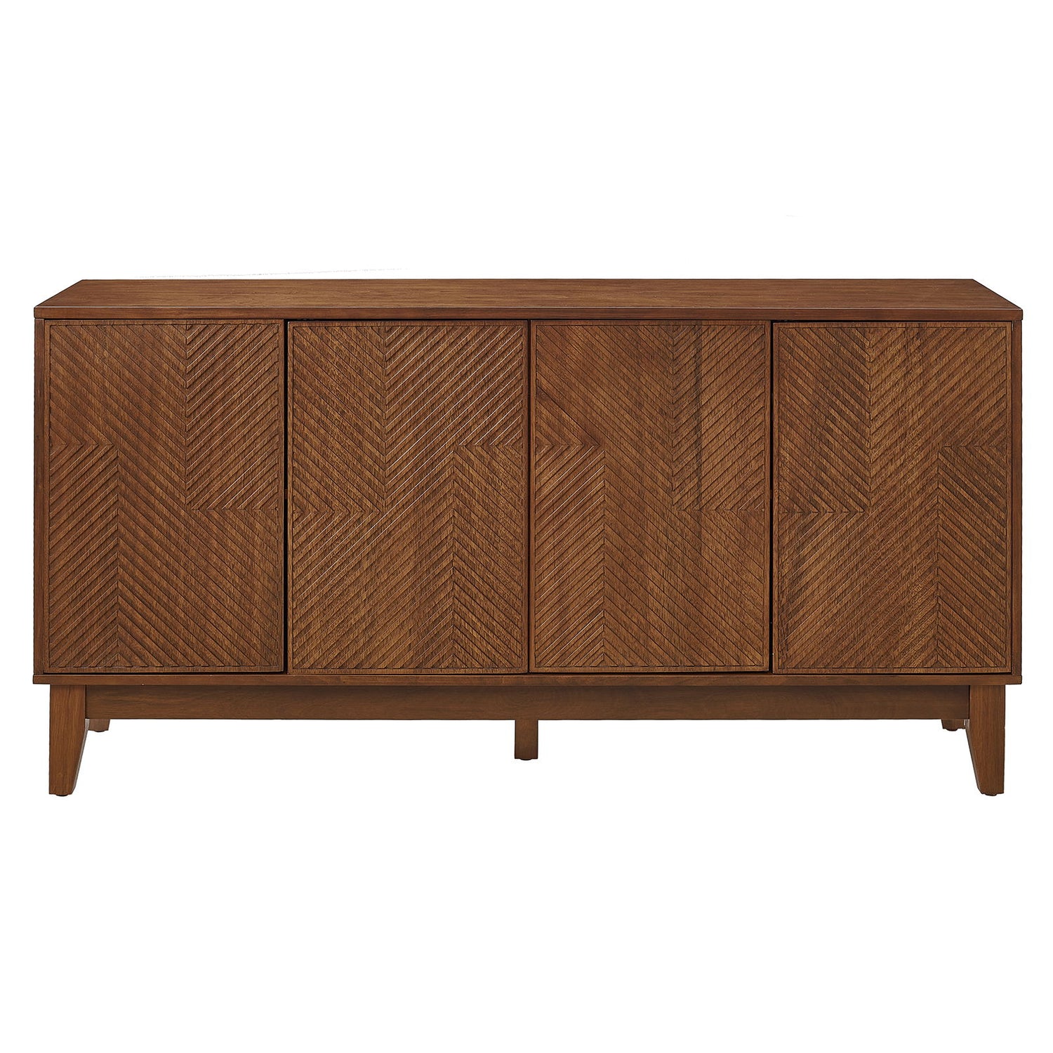 TV Stand With Carved Geometric Doors Storage Cabinet, 4 Door Media Console For Living Room - Walnut