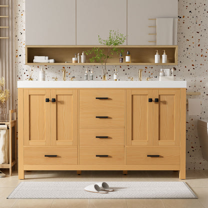 Bathroom Vanity With Double Sink, Soft Close Doors &amp; Drawers Handles - Wood