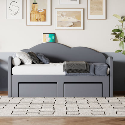 Upholstered Daybed With Cloud-Shaped Backrest, Trundle &amp; 2 Drawers And USB Ports
