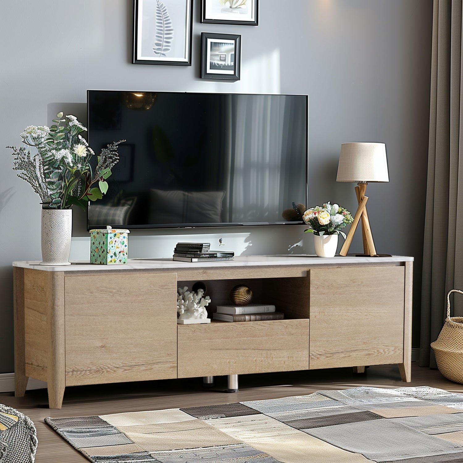 Modern TV Stand With LED Lights Entertainment Center TV Cabinet With Storage For Up To 75&quot; For Gaming Living Room Bedroom