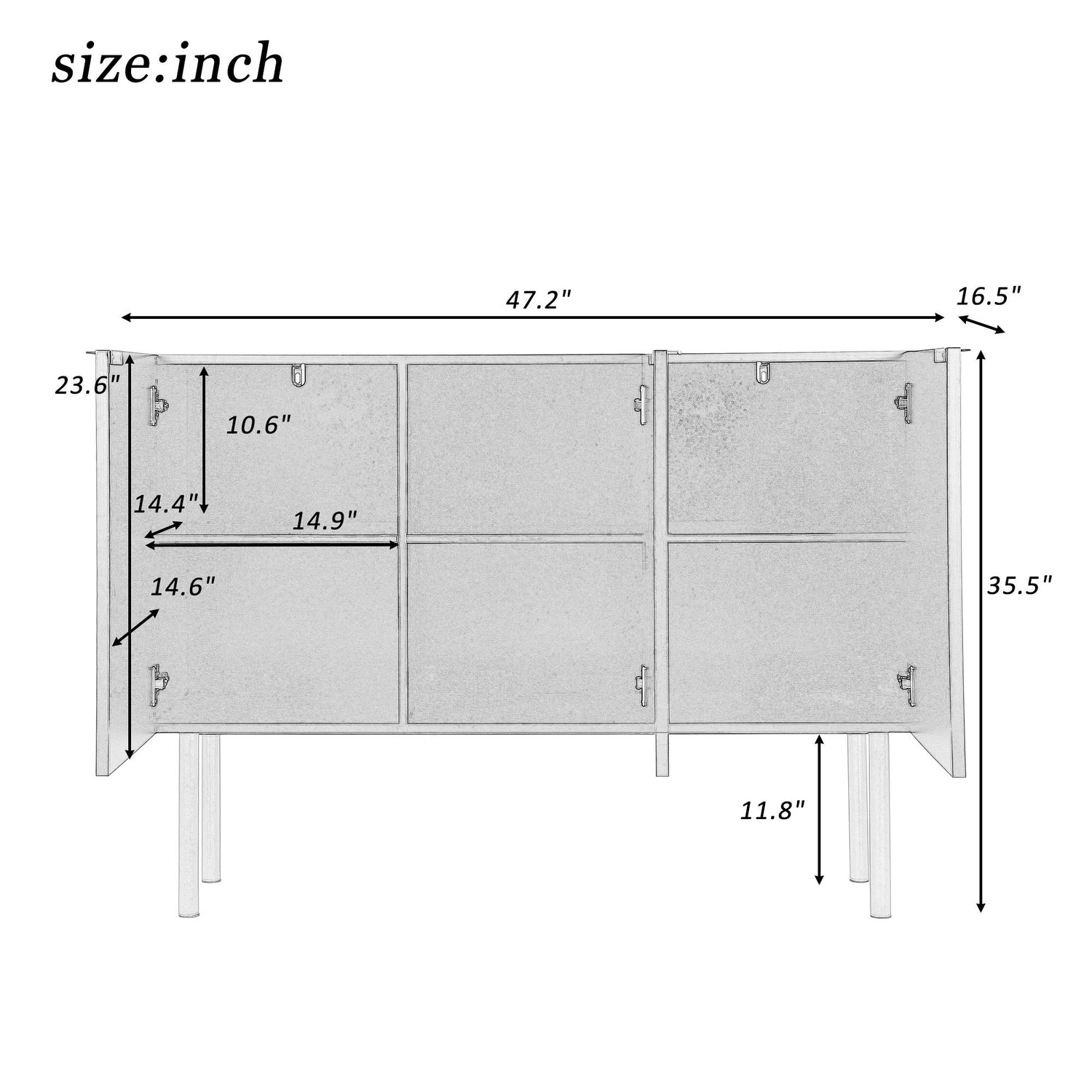 Modern Simple &amp; Luxury Style Sideboard Particle Board &amp; Board Cabinet With Gold Metal Legs &amp; Handles, Adjustable Shelves For Living Room, Dining Room