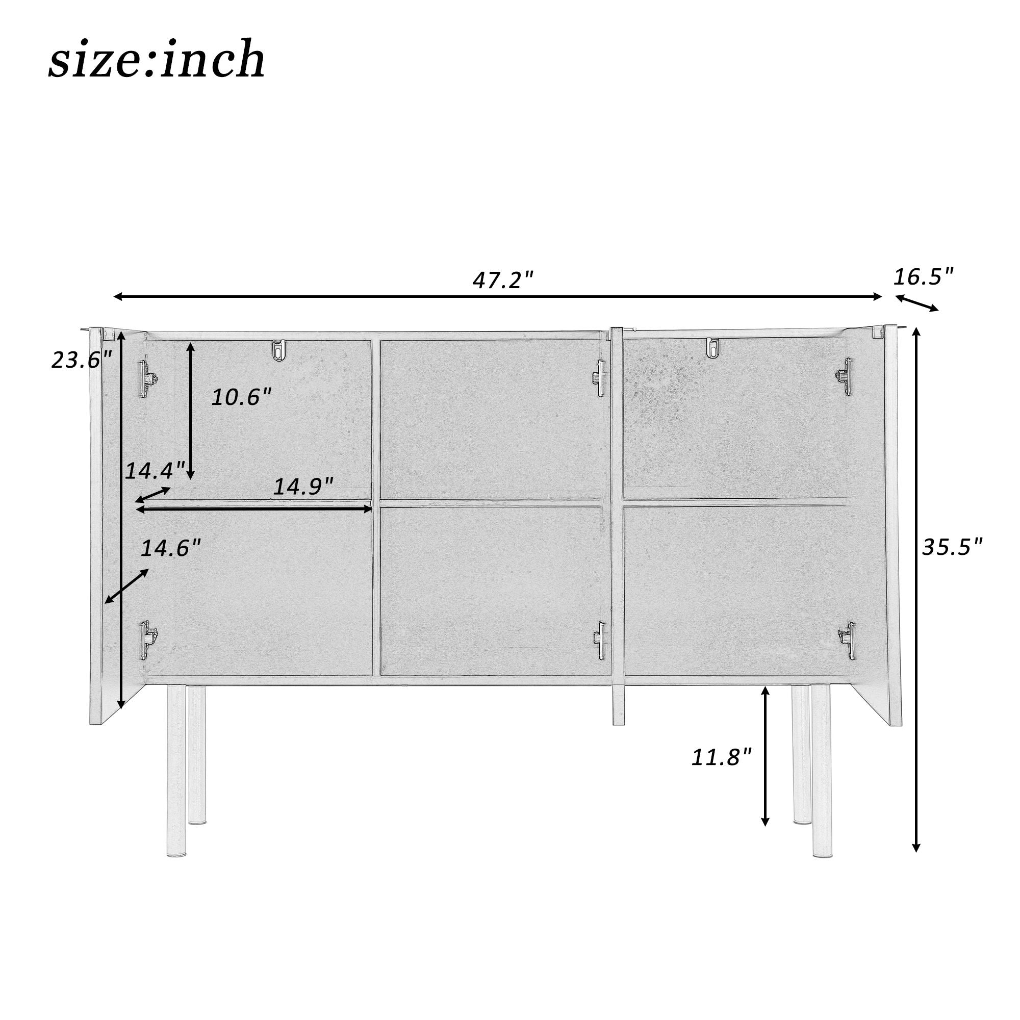 Modern Simple &amp; Luxury Style Sideboard Particle Board &amp; Board Cabinet With Gold Metal Legs &amp; Handles, Adjustable Shelves For Living Room, Dining Room