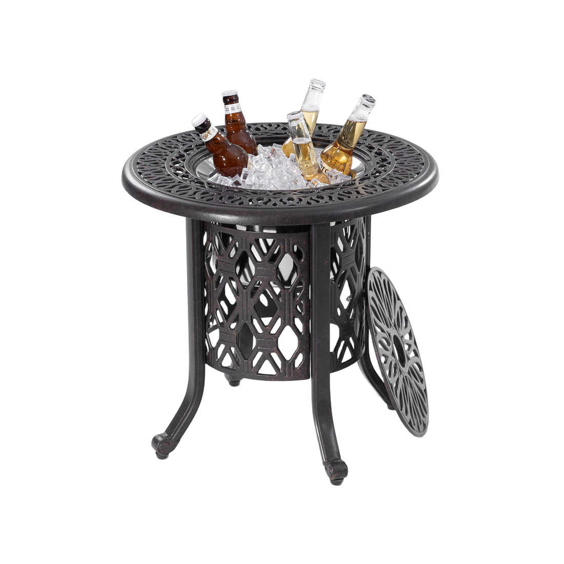 Side Table With Removable Ice Bucket, Hand Brushed Finish, Food Grade Bucket For Indoor &amp; Outdoor Use - Antique Bronze