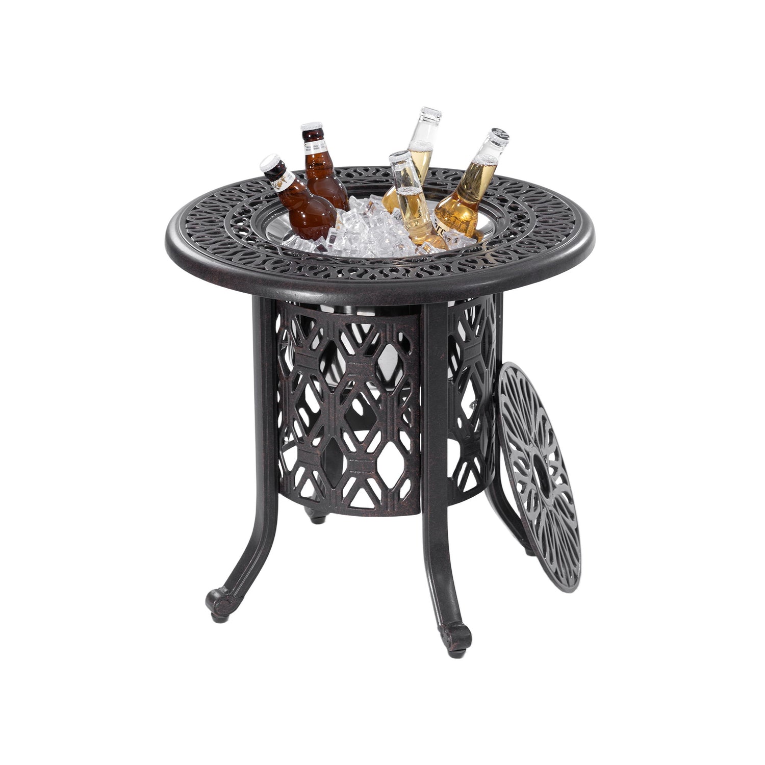 Side Table With Removable Ice Bucket, Hand Brushed Finish, Food Grade Bucket For Indoor &amp; Outdoor Use - Antique Bronze