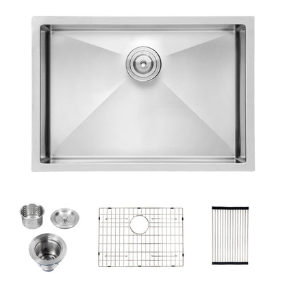 28&quot; Undermount Kitchen Sink With, 10&quot; Deep, Single Bowl, Rounded Corners - Brushed Nickel