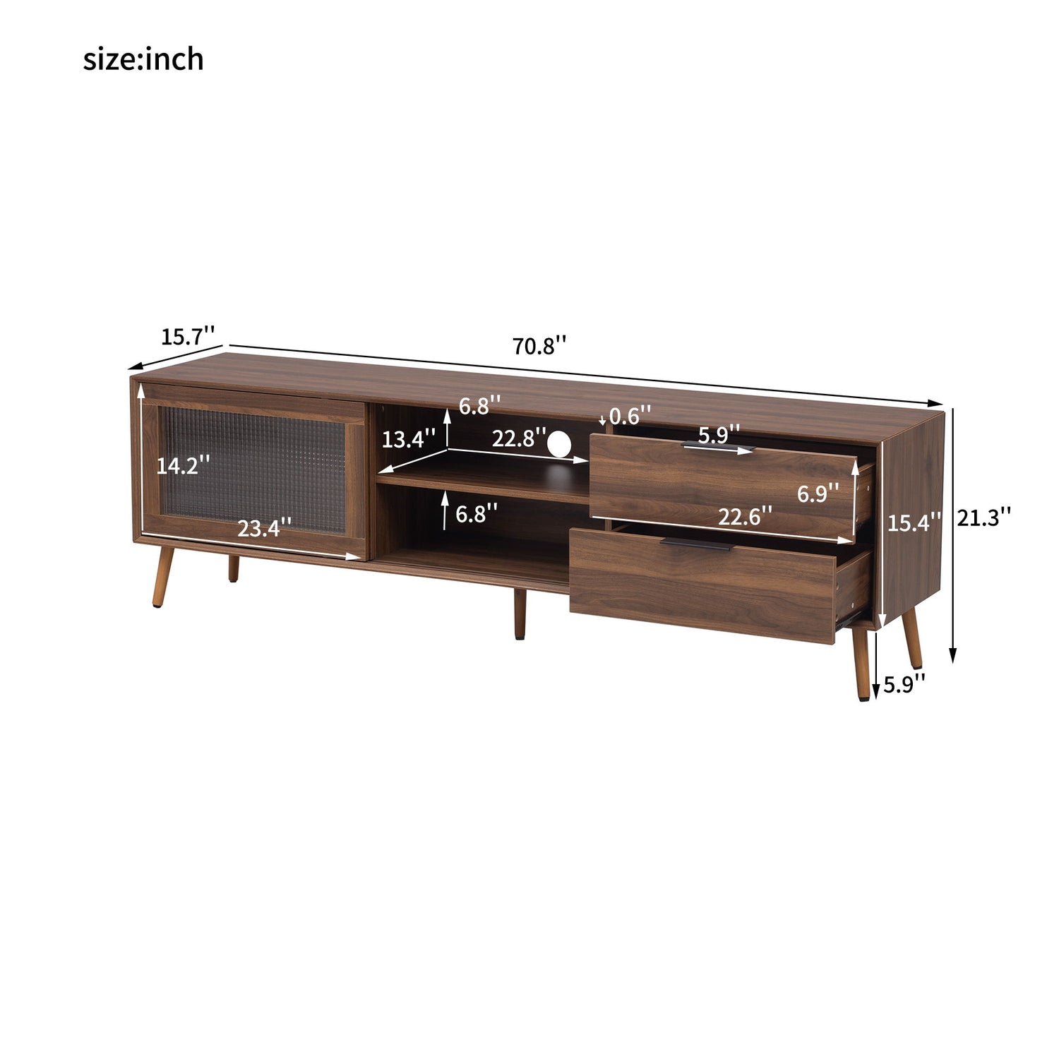 TV Stand, Media Console With 2 Doors, 2 Drawers &amp; Storage Cabinet - Walnut