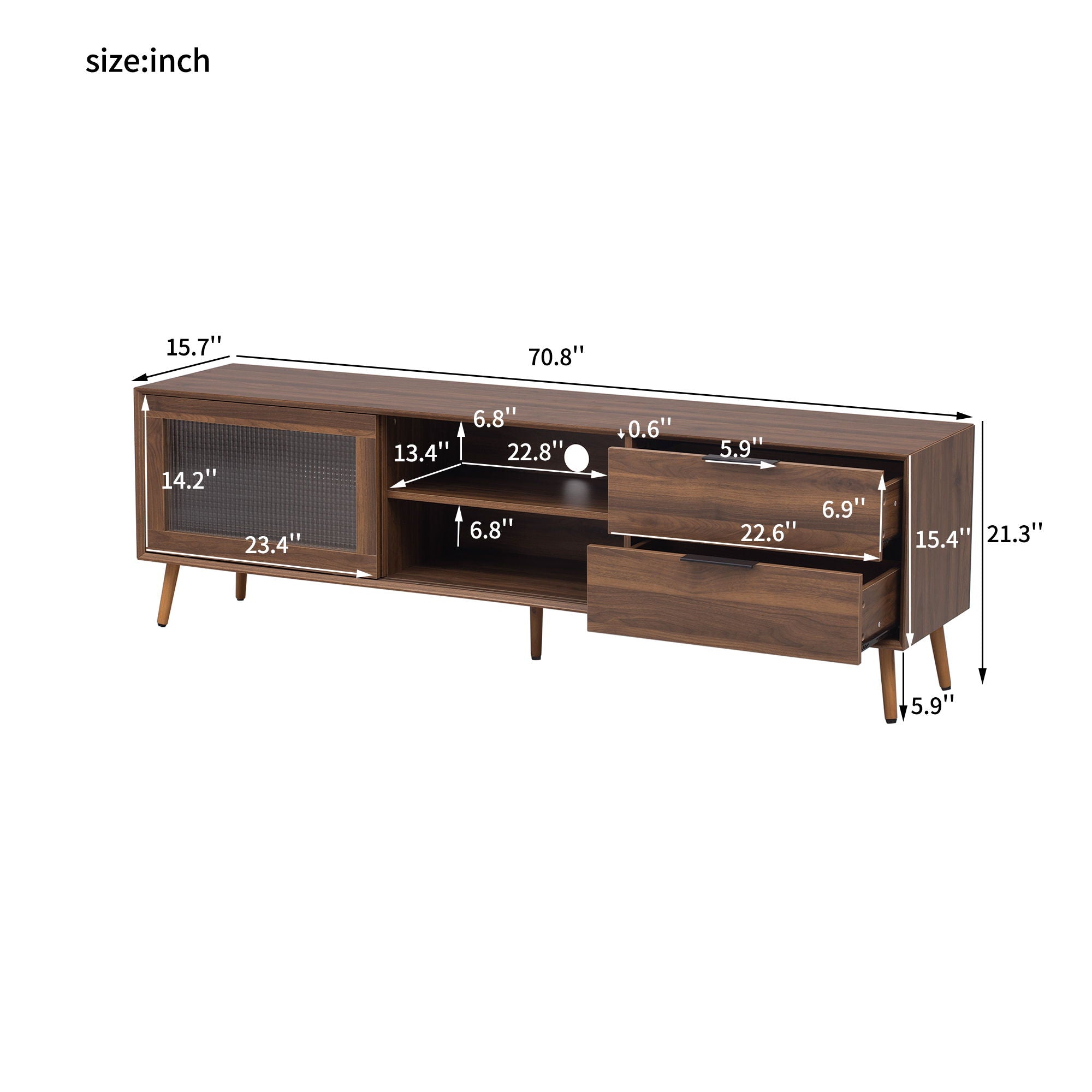 TV Stand, Media Console With 2 Doors, 2 Drawers &amp; Storage Cabinet - Walnut