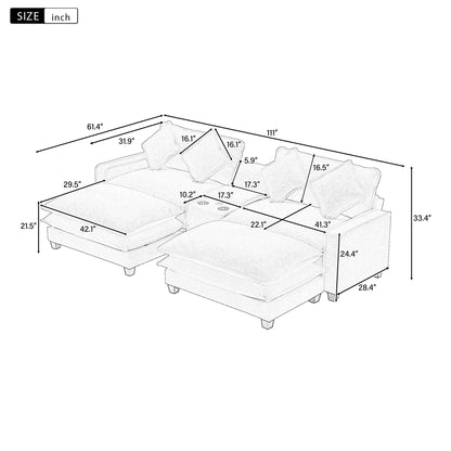 Sectional Sofa With Removable Ottomans, USB Ports, Cup Holders &amp; Storage - Gray / Light Blue