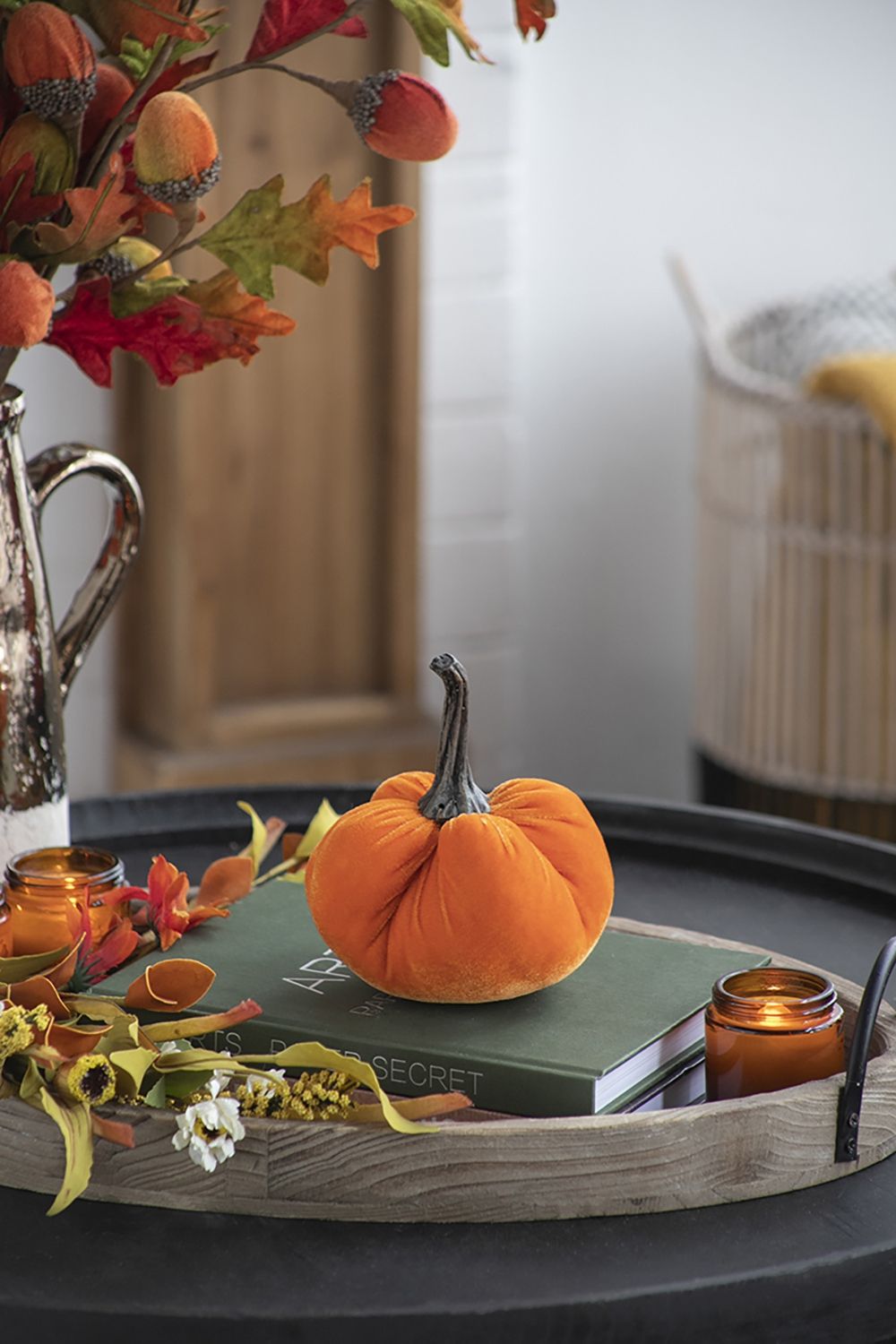 Velvet Weighted Pumpkin With Resin Stem, Pumpkin Ornament Decor For Holiday Harvest Festival Fall Festival &amp; Thanksgiving (Set of 4)