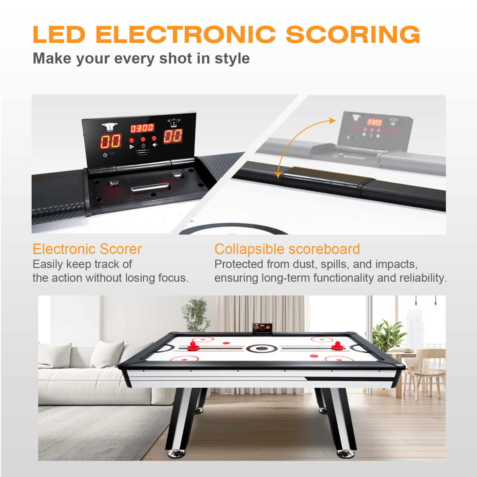 Air Hockey Table, 72&quot; Indoor Hockey Table for Kids and Adults, LED Sports Hockey Game with 2 Pucks, 2 Pushers, and Electronic Score System, Arcade Gaming Set for Game Room Family Home