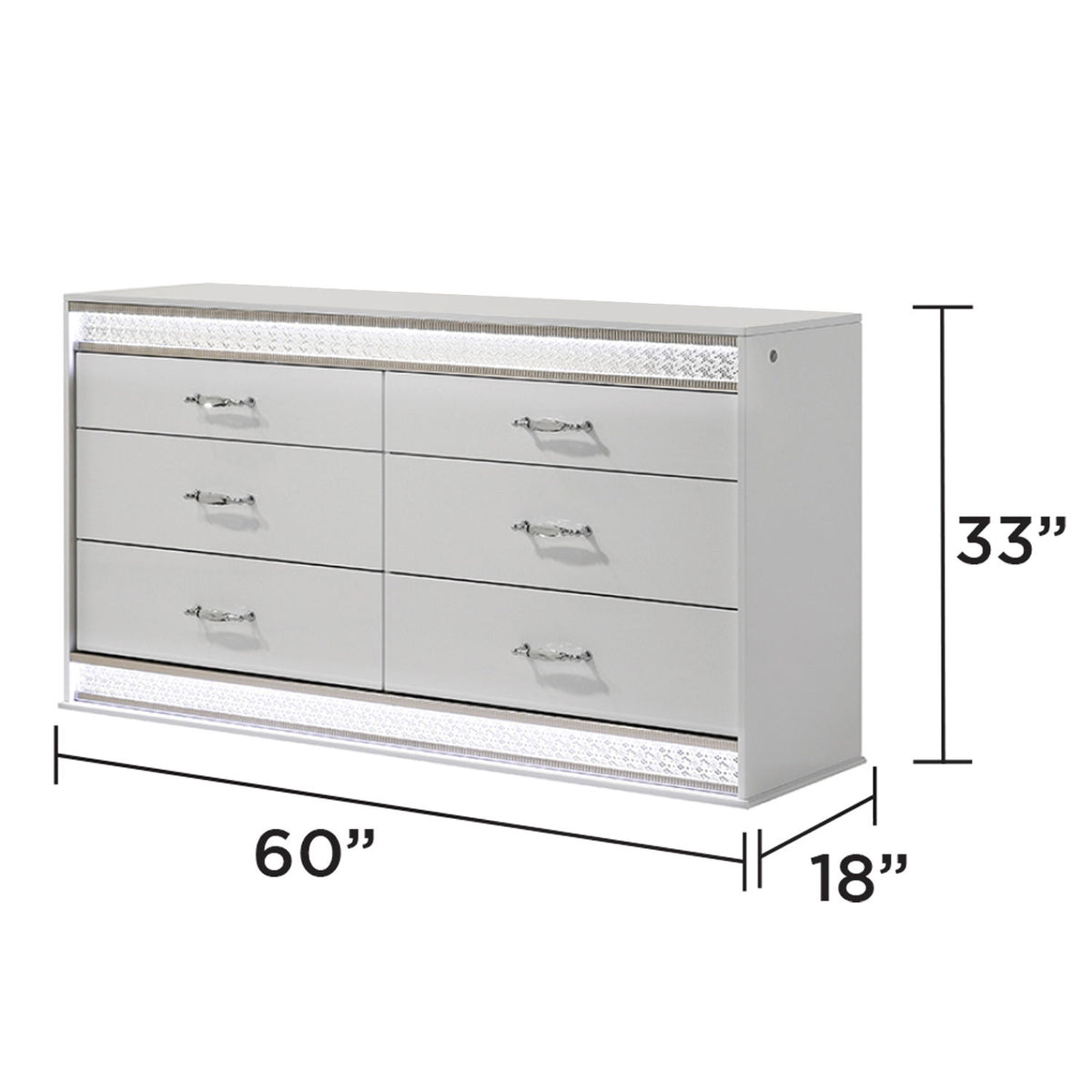 Glam - 6 Drawer Dresser &amp; LED Lighting (Includes Dresser Only) - White