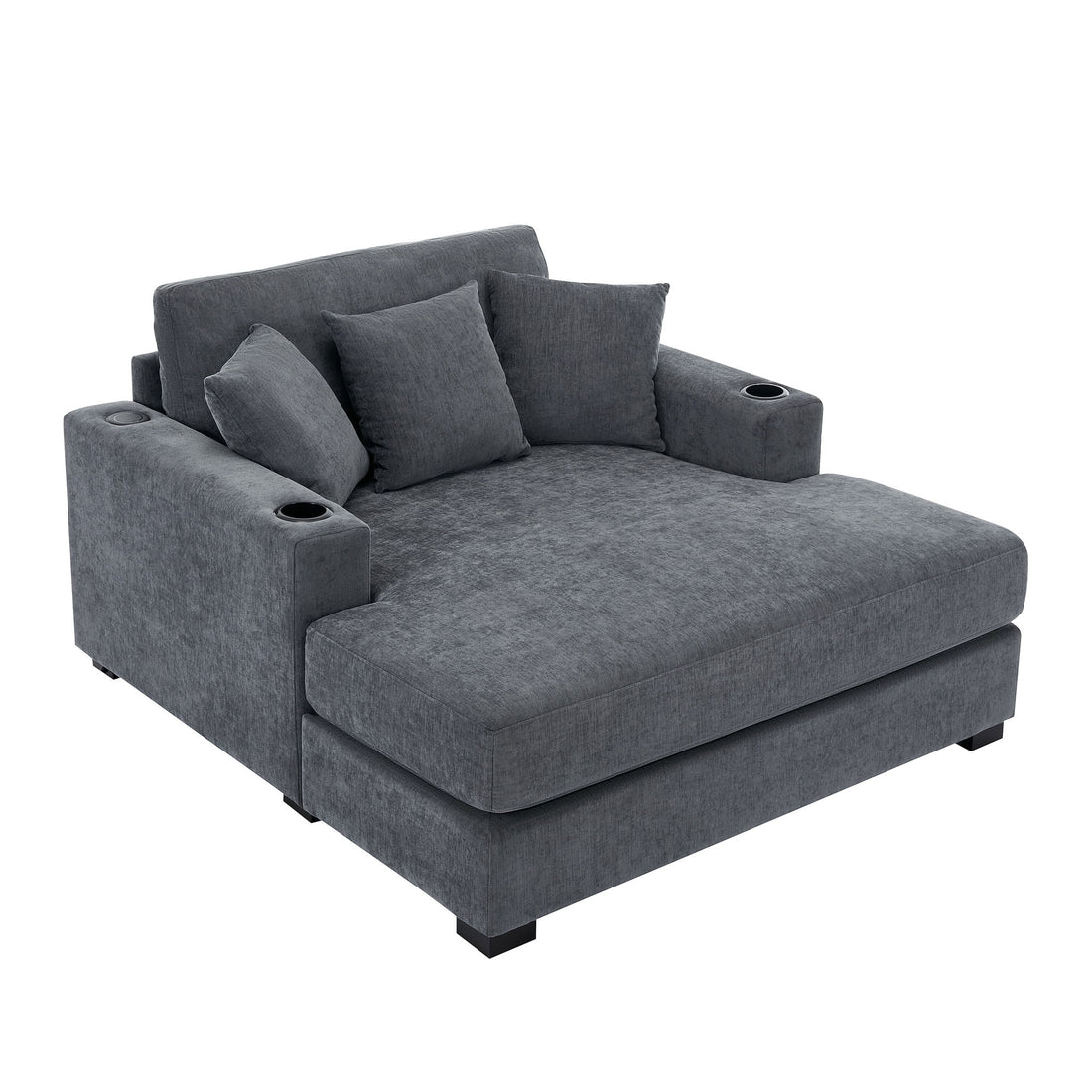 Oversized Chaise Lounger Modern Style Sofa Couch, With Pillows, Charge Station &amp; Cup Holders