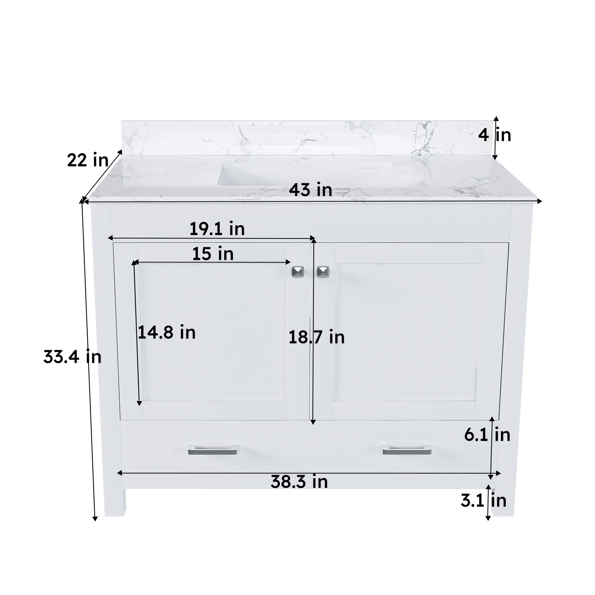 43&quot; Bathroom Vanity With Artificial Marble Carrara Top Set, Multi Functional Cabinet With Doors And Drawer - White