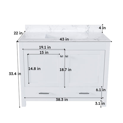 43&quot; Bathroom Vanity With Artificial Marble Carrara Top Set, Multi Functional Cabinet With Doors And Drawer - White
