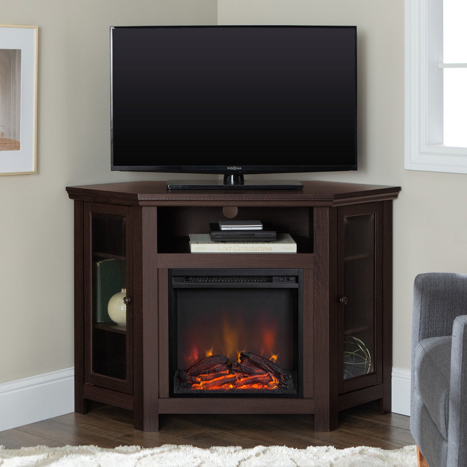 Classic Glass Door Fireplace TV Stand For Tvs Up To 55&quot;