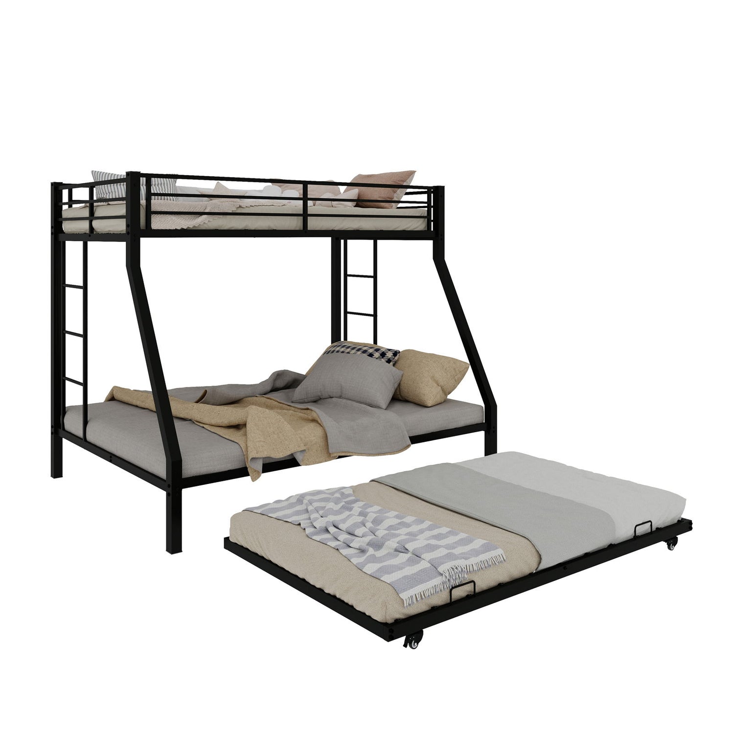 Bunk Bed For Kids, Convertible Frame With Ladders &amp; Guardrail