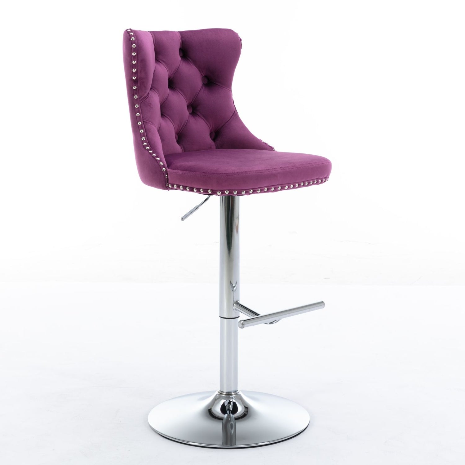 Swivel Velvet Barstools Adjusatble Seat Height From 25-33&quot;, Modern Upholstered Chrome Base Bar Stools With Backs Comfortable Tufted For Home Pub And Kitchen Island (Set of 2)