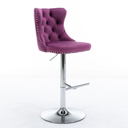Swivel Velvet Barstools Adjusatble Seat Height From 25-33&quot;, Modern Upholstered Chrome Base Bar Stools With Backs Comfortable Tufted For Home Pub And Kitchen Island (Set of 2)