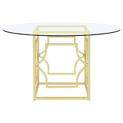 Krista - Round Glass Top Dining Table - Gold