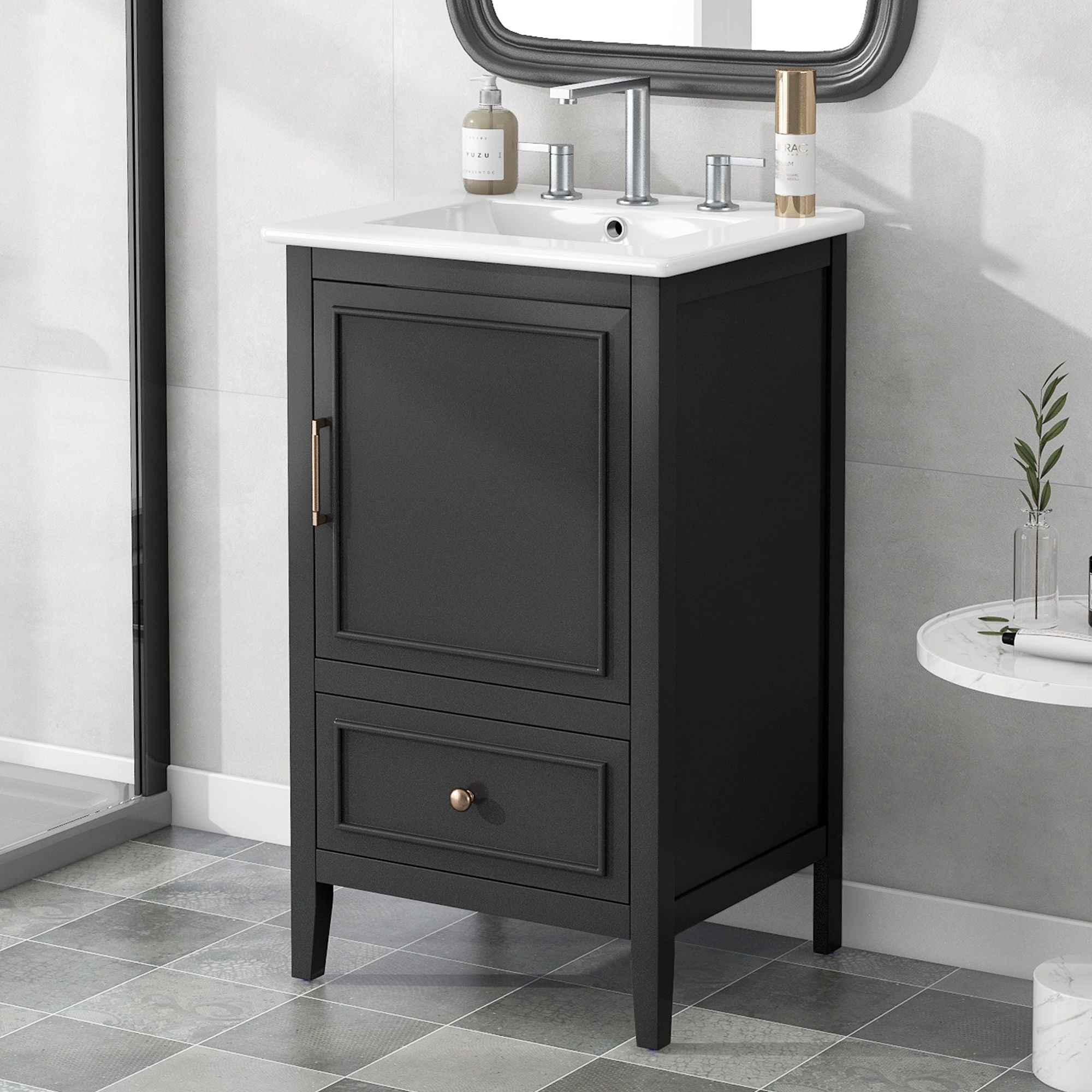 Modern Bathroom Vanity With Sink, Cabinet Storage, Drawer &amp; Adjustable Feet