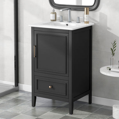 Modern Bathroom Vanity With Sink, Cabinet Storage, Drawer &amp; Adjustable Feet
