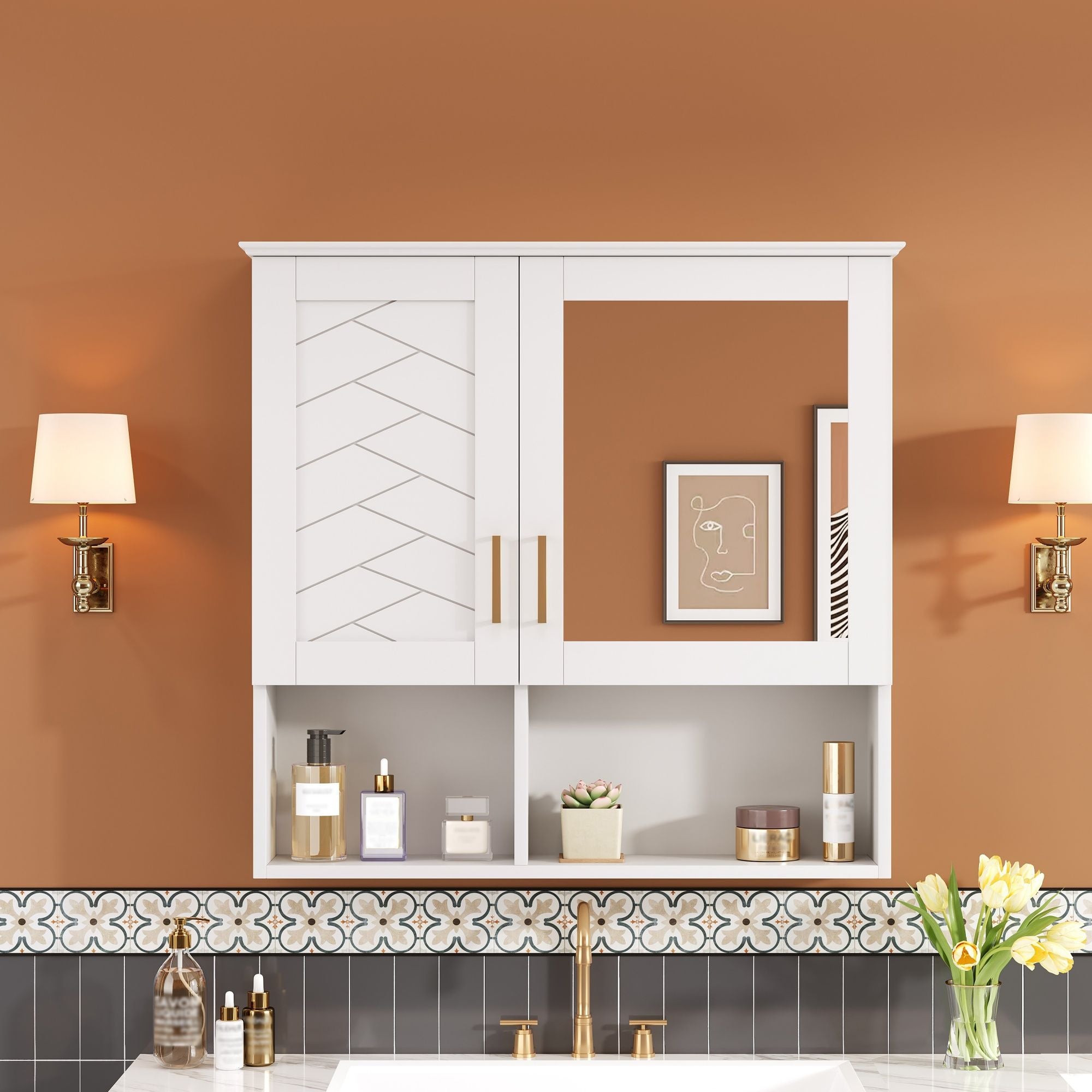 2 In 1 Wall-Mounted Mirror Cabinet With Adjustable Shelves, Soft-Close Doors, High-Definition Mirror &amp; Storage