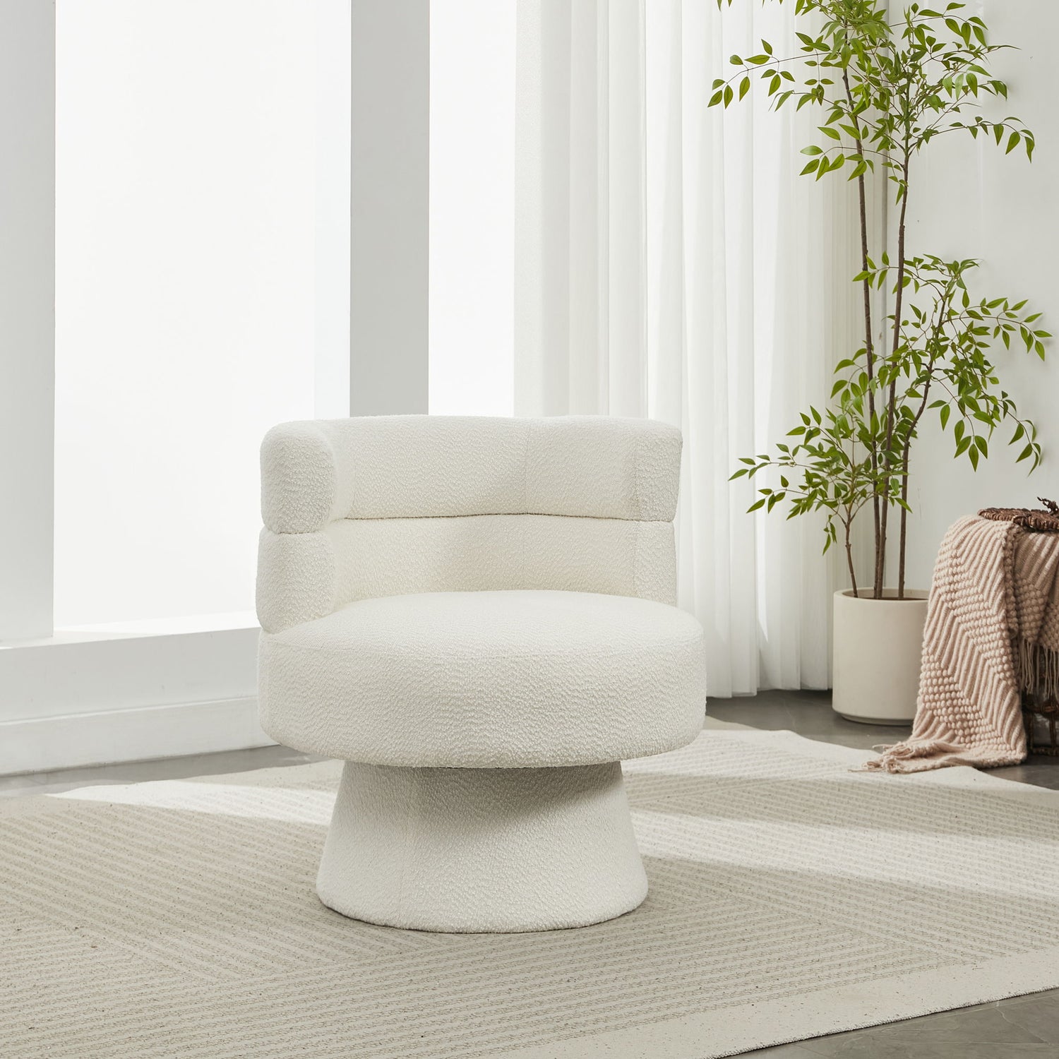 Swivel Accent Chair, 360° Rotating Design With Ergonomic Support For Living Room, Bedroom &amp; Home Office - Cream White