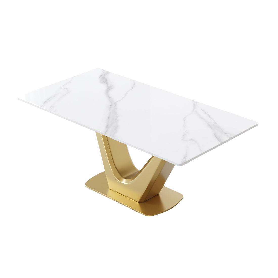 63&quot; Modern Artificial Stone Panel V-Shaped Metal Legs, Can Accommodate 6-8 People