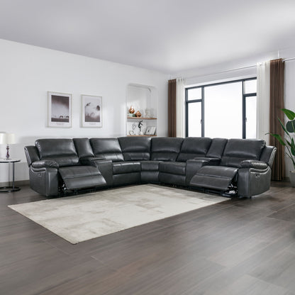 Power Reclining Sectional Sofa With 3 Adjustable Recliners, USB Ports &amp; Cup Holders, Oversized Seating For Living Room - Black