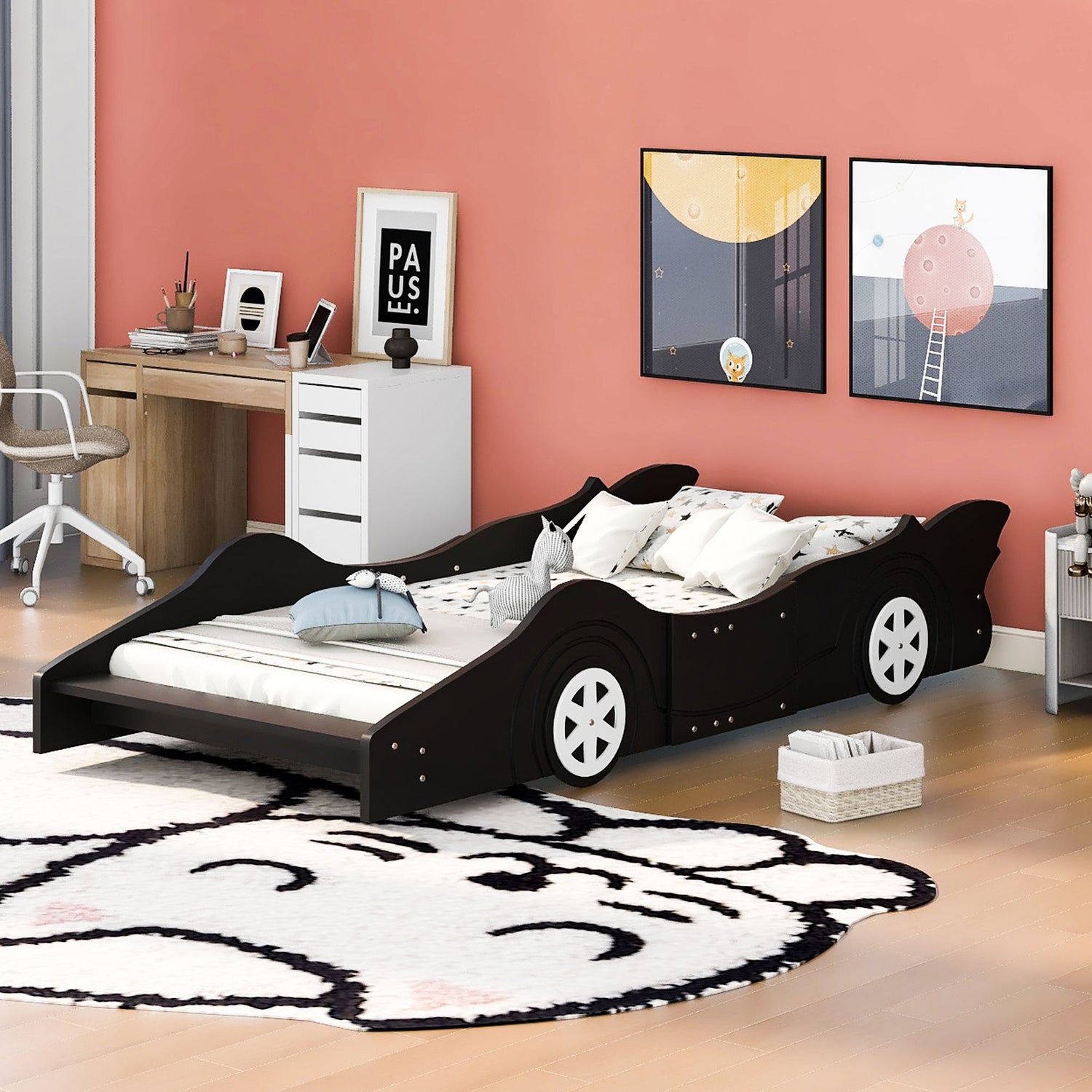 Race Car Shaped Platform Bed &amp; Wheels