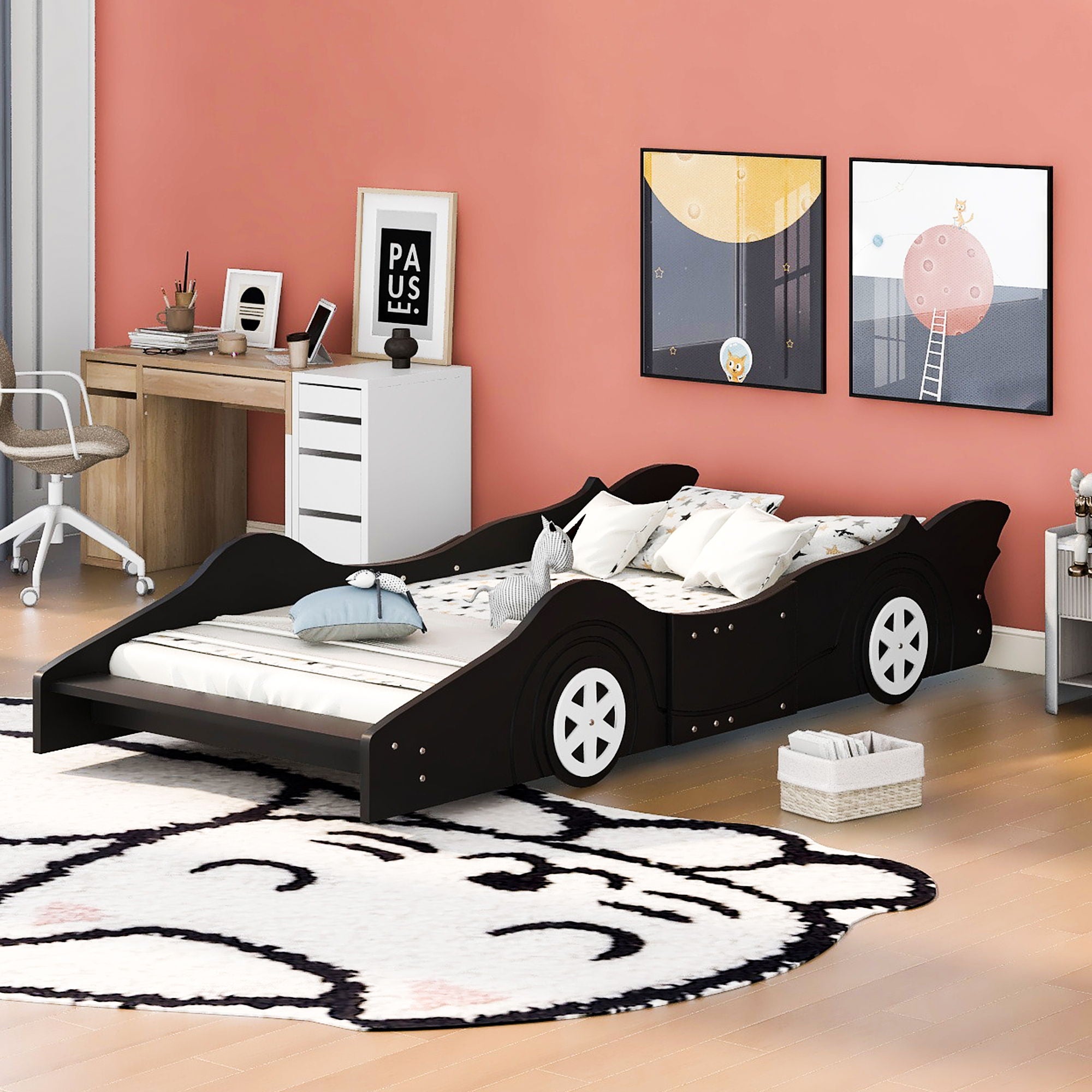 Race Car Shaped Platform Bed &amp; Wheels